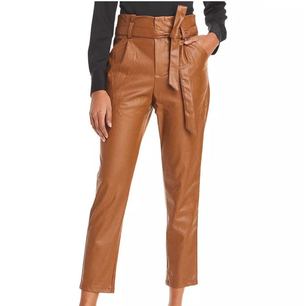 Lucy Paris Faux Leather Paperbag-Waist Pants